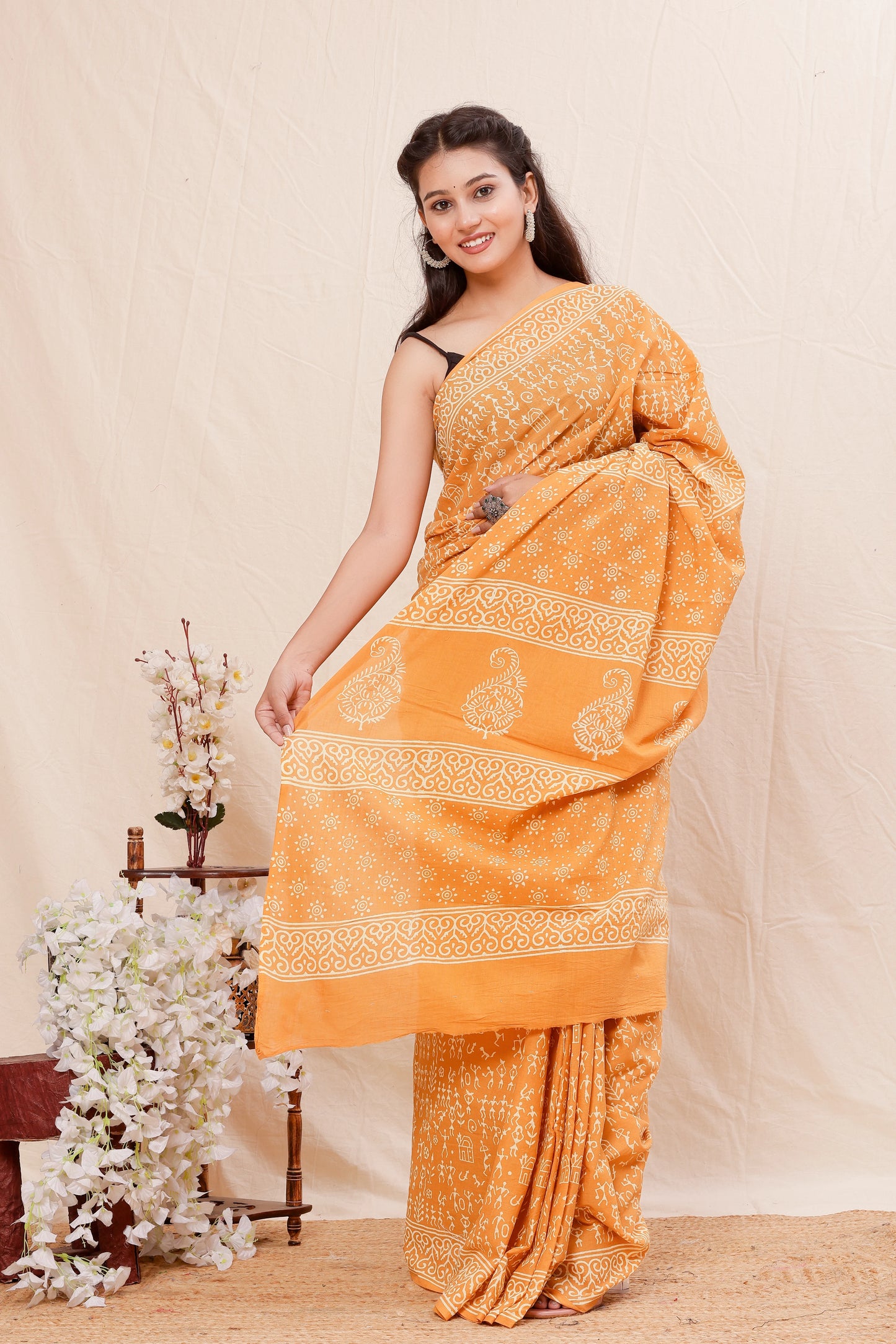 Hand Block Printed Mul Cotton Saree