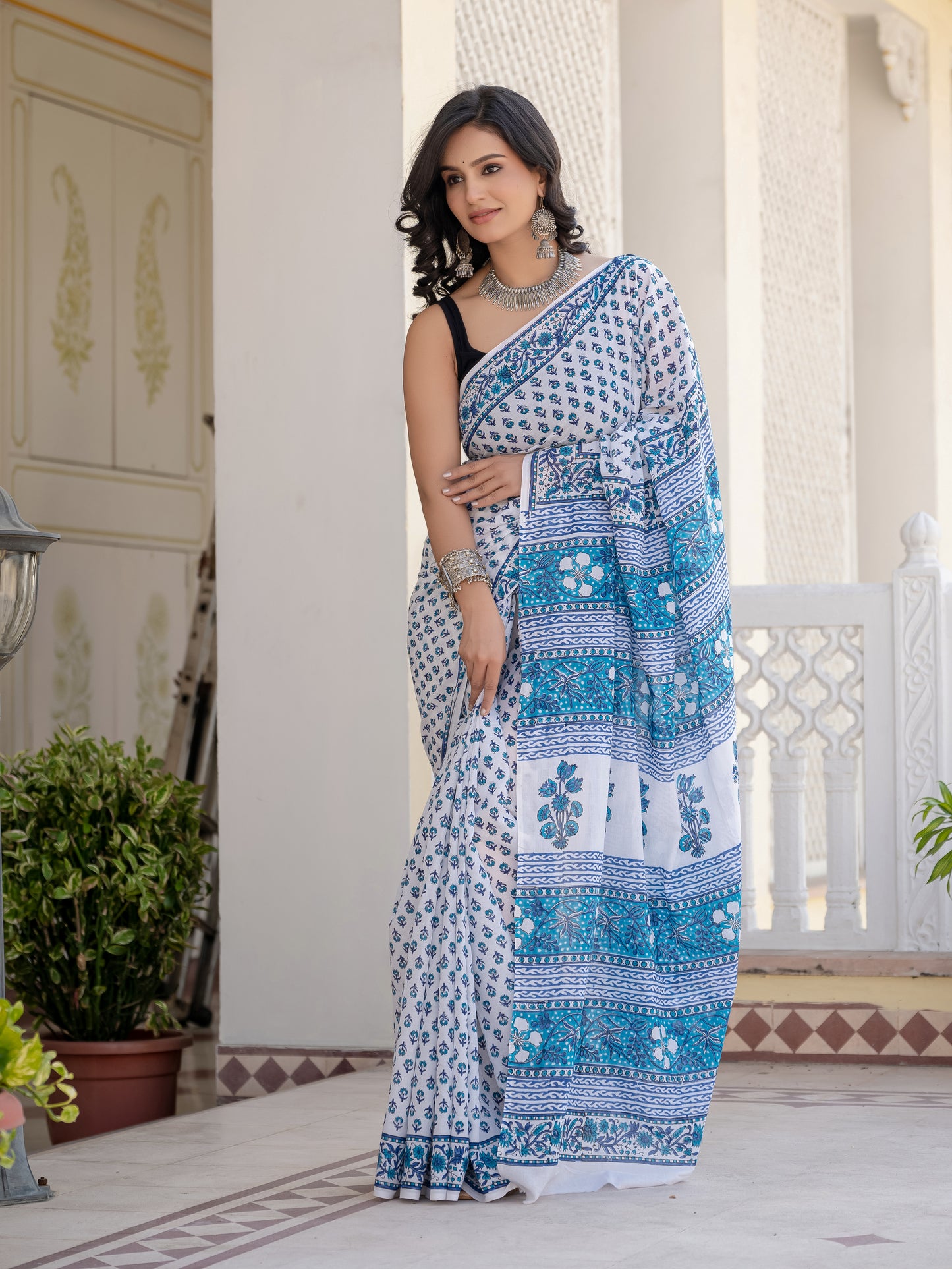 Blue bootie Chanderi Silk Saree