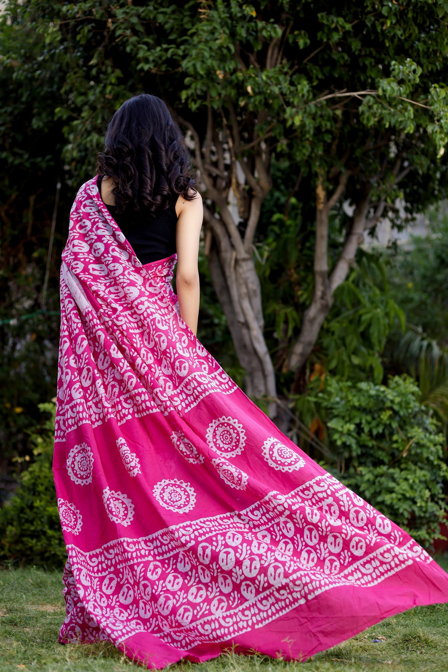 Pink Batik Printed Pure Cotton Saree