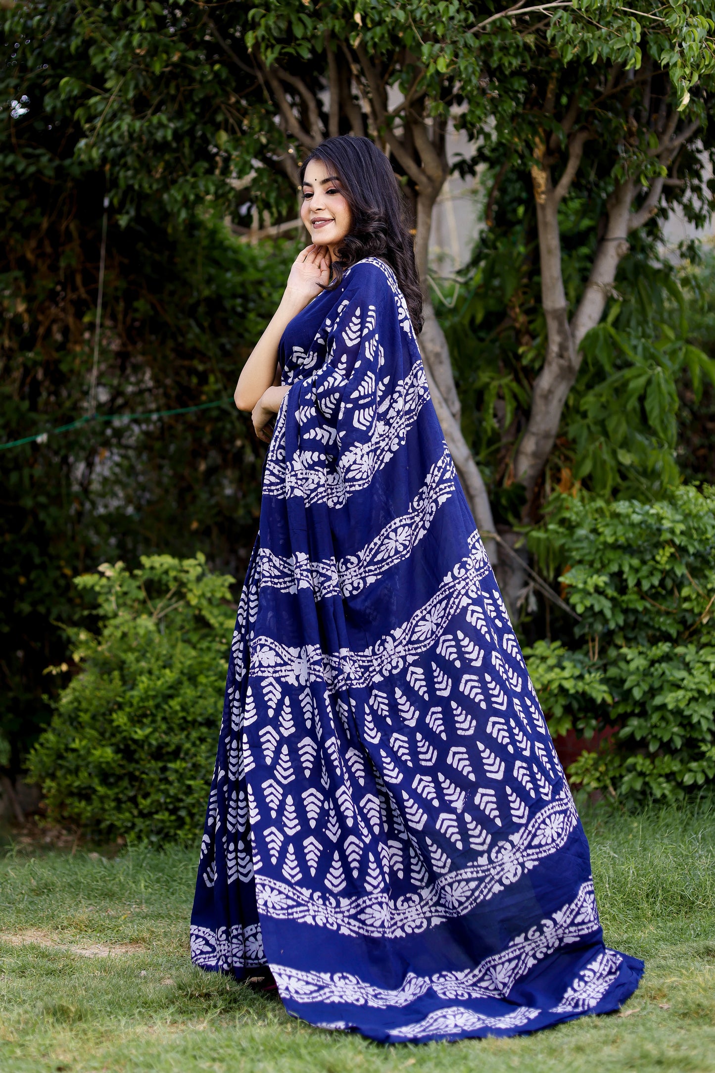 Blue Batik Printed Pure Cotton Saree