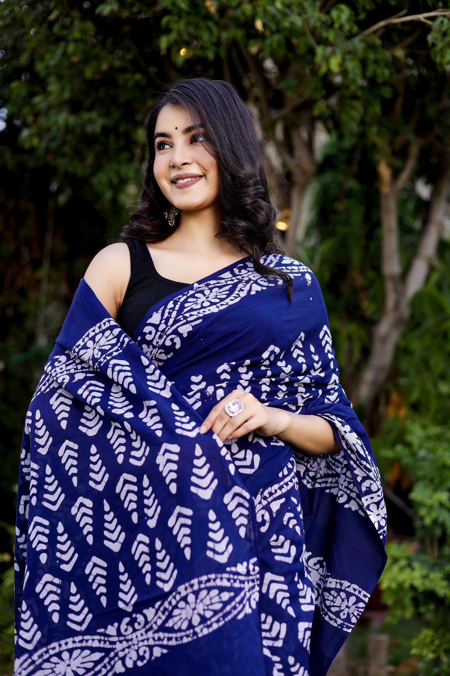 Blue Batik Printed Pure Cotton Saree