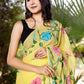 Yellow flower bel hand painted mul cotton saree