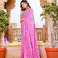 Baby pink floral hand painted mul cotton saree