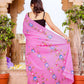 Baby pink floral hand painted mul cotton saree