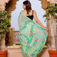 Pista green floral hand painted mul cotton saree