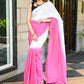 White and pink tie die print cotton saree