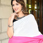 White and pink tie die print cotton saree