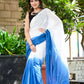 White & Blue based tie die print cotton saree