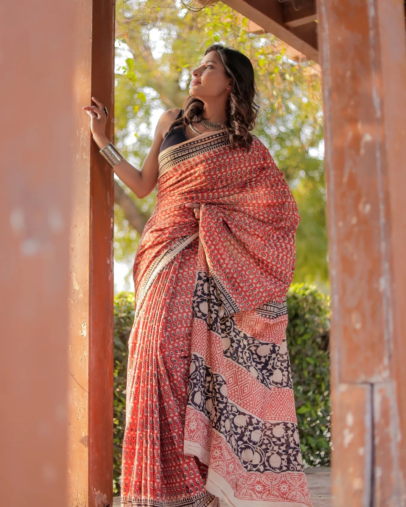 Bagru gadh red color pure cotton block print saree