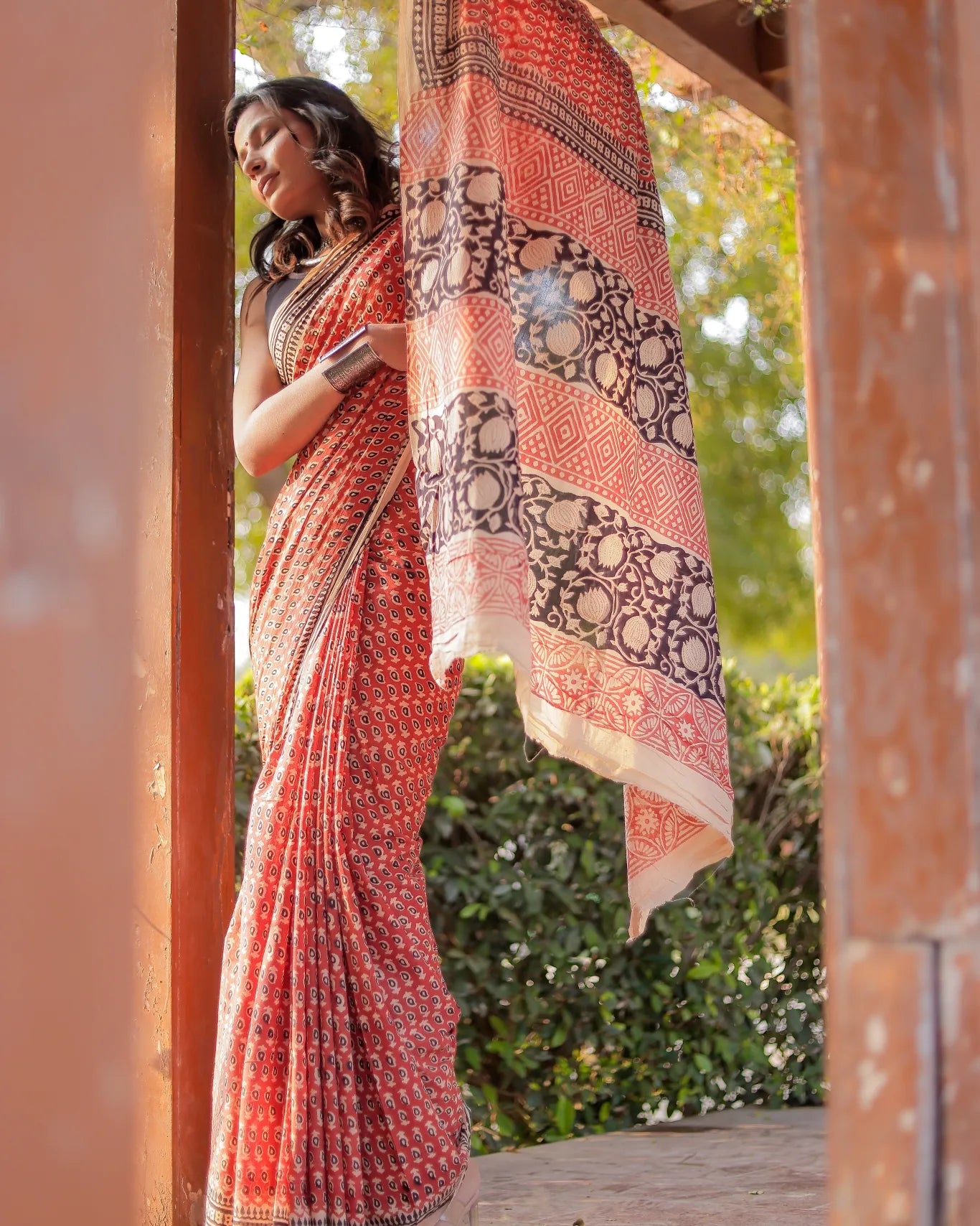 Bagru gadh red color pure cotton block print saree