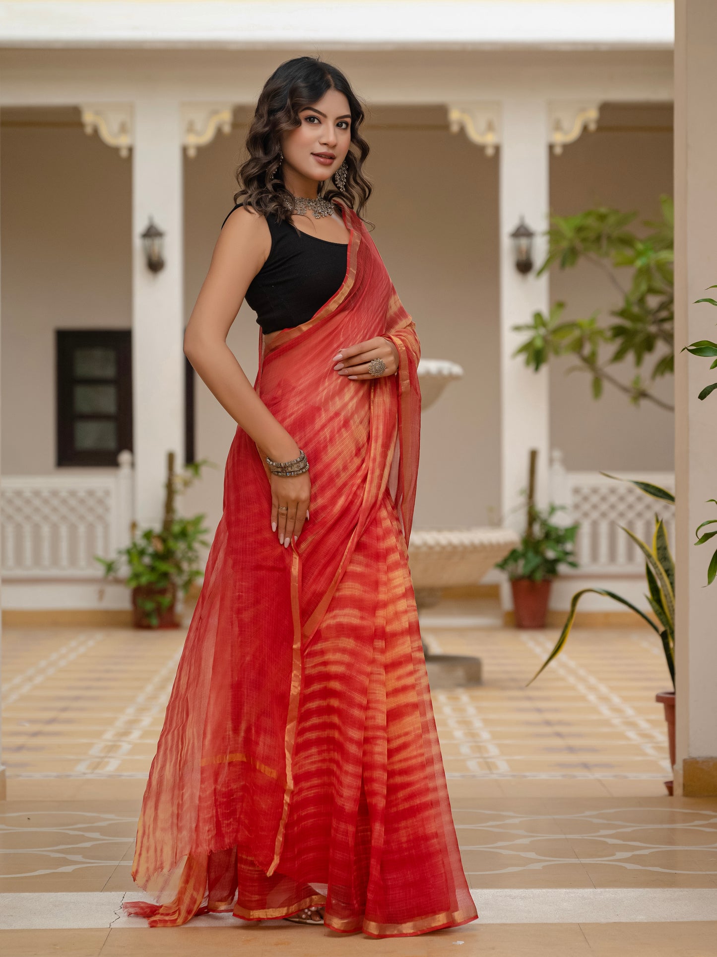 Red Tie & Dye pure Kota Doria saree