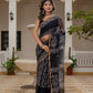Black Batik printed pure Kota Doria saree