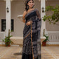 Black Batik printed pure Kota Doria saree