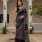 Black Batik printed pure Kota Doria saree