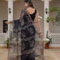 Black Batik printed pure Kota Doria saree