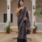 Black Batik printed pure Kota Doria saree