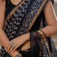 Black Batik printed pure Kota Doria saree