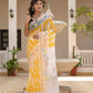 Yellow Lehriya pure Kota Doria saree