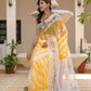 Yellow Lehriya pure Kota Doria saree