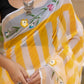 Yellow Lehriya pure Kota Doria saree