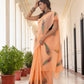 Peach Morpankh Hand painted saree