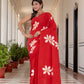 Tomato Red Hand painted saree