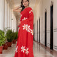 Tomato Red Hand painted saree