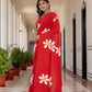 Tomato Red Hand painted saree