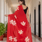 Tomato Red Hand painted saree
