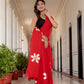 Tomato Red Hand painted saree