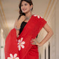 Tomato Red Hand painted saree