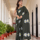 Mehandi Green Hand Printed Pure Mul Cotton Saree