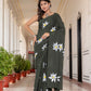 Mehandi Green Hand Printed Pure Mul Cotton Saree