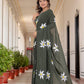 Mehandi Green Hand Printed Pure Mul Cotton Saree