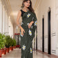 Mehandi Green Hand Printed Pure Mul Cotton Saree