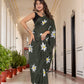 Mehandi Green Hand Printed Pure Mul Cotton Saree