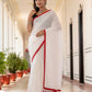 White saree with Red Tussells & Border Pure mul cotton
