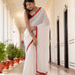 White saree with Red Tussells & Border Pure mul cotton