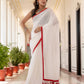White saree with Red Tussells & Border Pure mul cotton