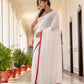 White saree with Red Tussells & Border Pure mul cotton