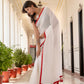 White saree with Red Tussells & Border Pure mul cotton