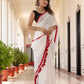 White saree with Red Tussells & Border Pure mul cotton