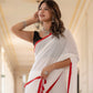 White saree with Red Tussells & Border Pure mul cotton