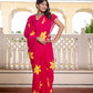 Rani Pink hand painted saree