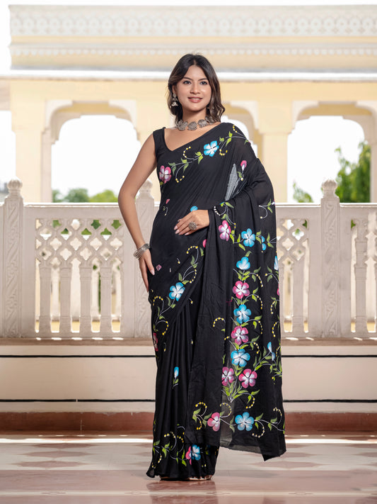 Black beauty hand painted saree