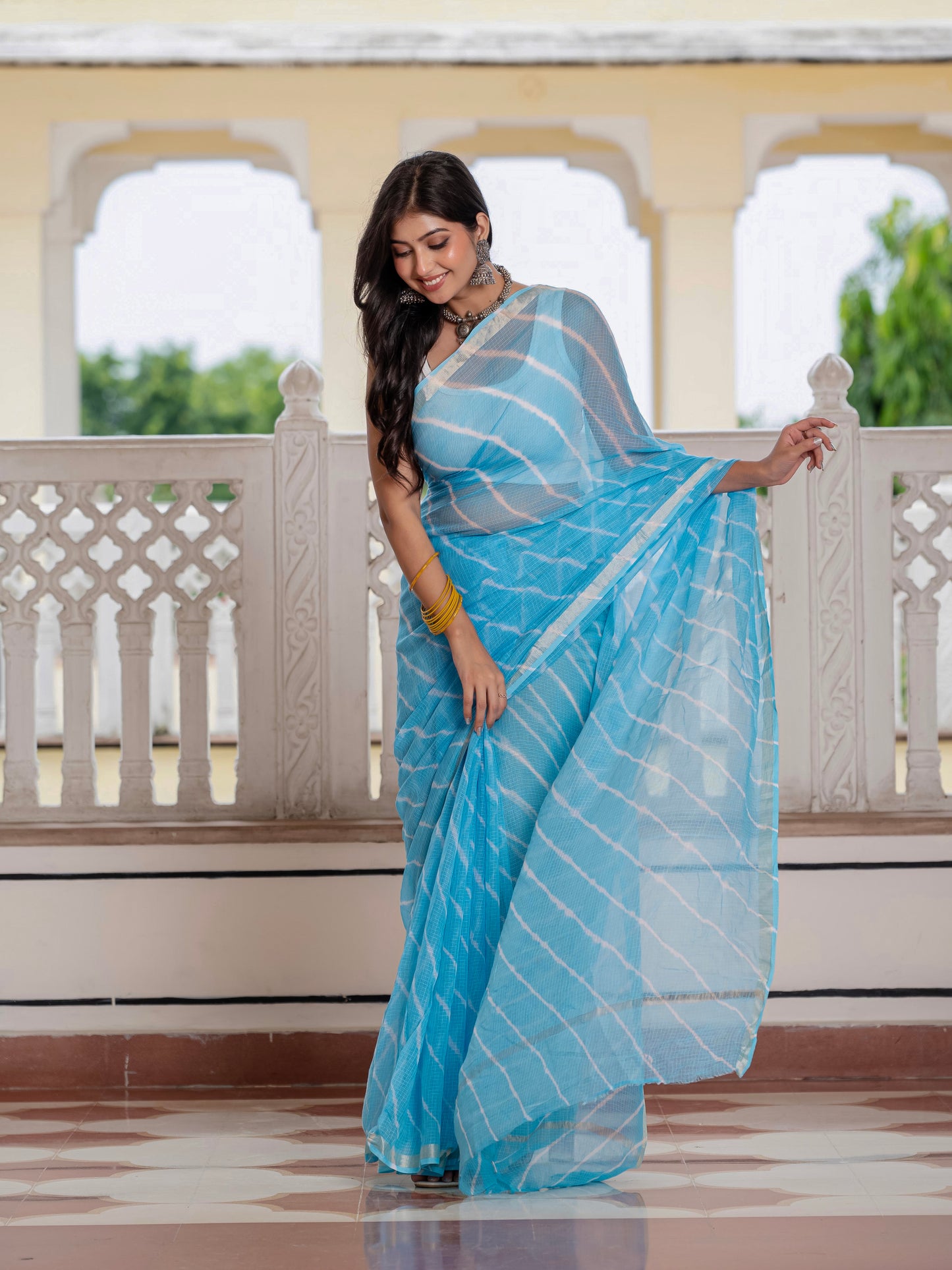 Sky Lehriya Kota Doria saree