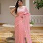 Peach Lehriya Kota Doria saree