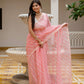 Peach Lehriya Kota Doria saree