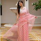 Peach Lehriya Kota Doria saree