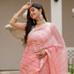 Peach Lehriya Kota Doria saree
